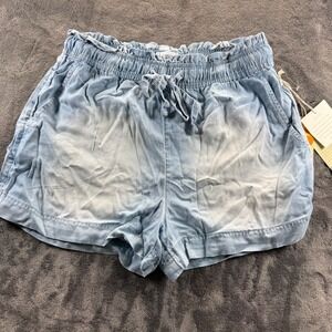 C&C California Womens Blue Smocked Paperbag Waist Chambray Shorts Size M NWT